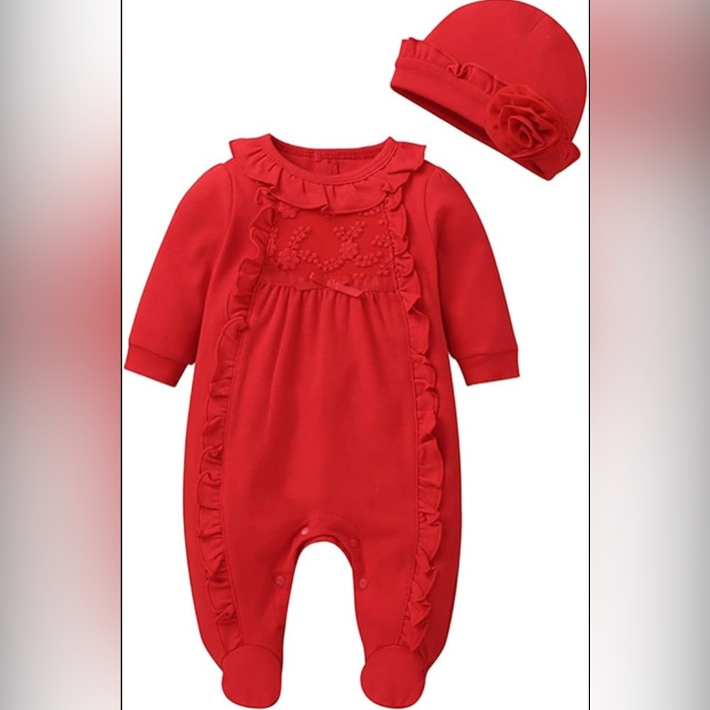 PatPat Red Ruffled Footie One Piece